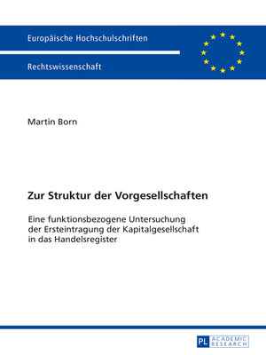 cover image of Zur Struktur der Vorgesellschaften